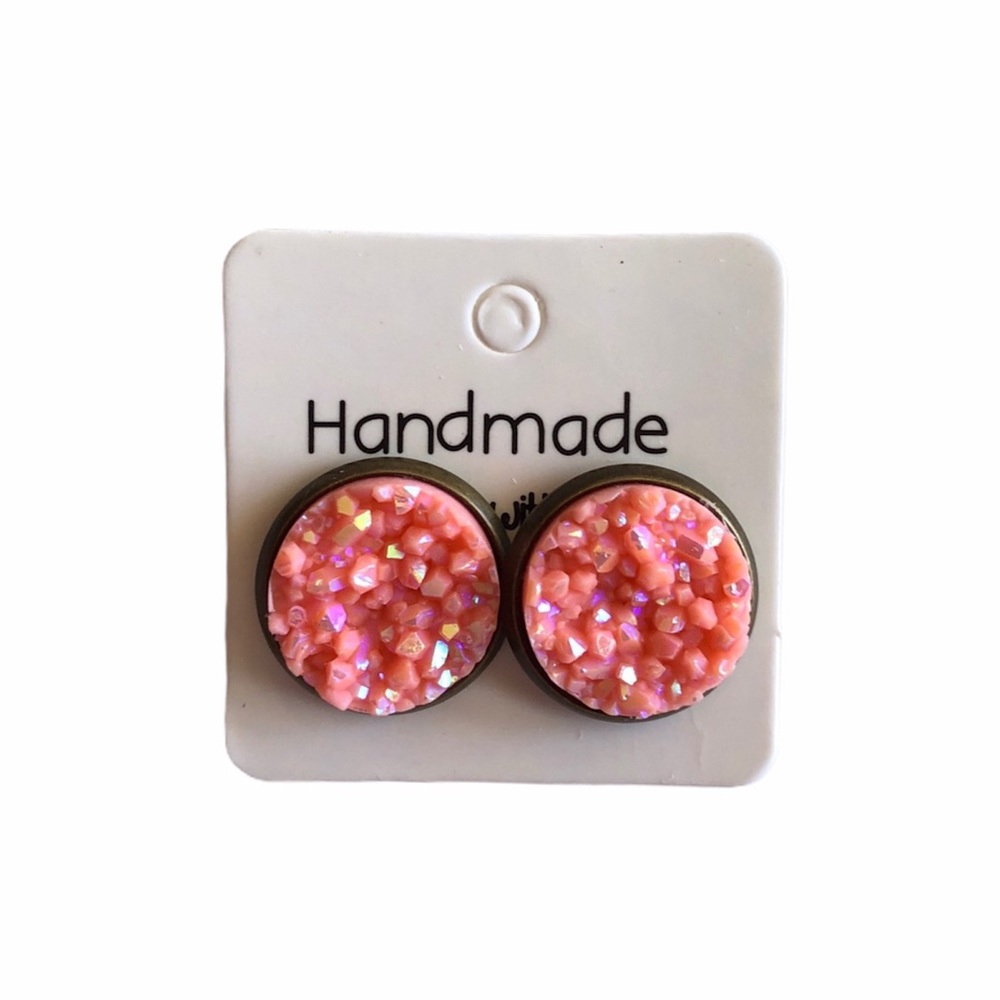 AB Peach Chunky Druzy Bronze Stud Earrings!